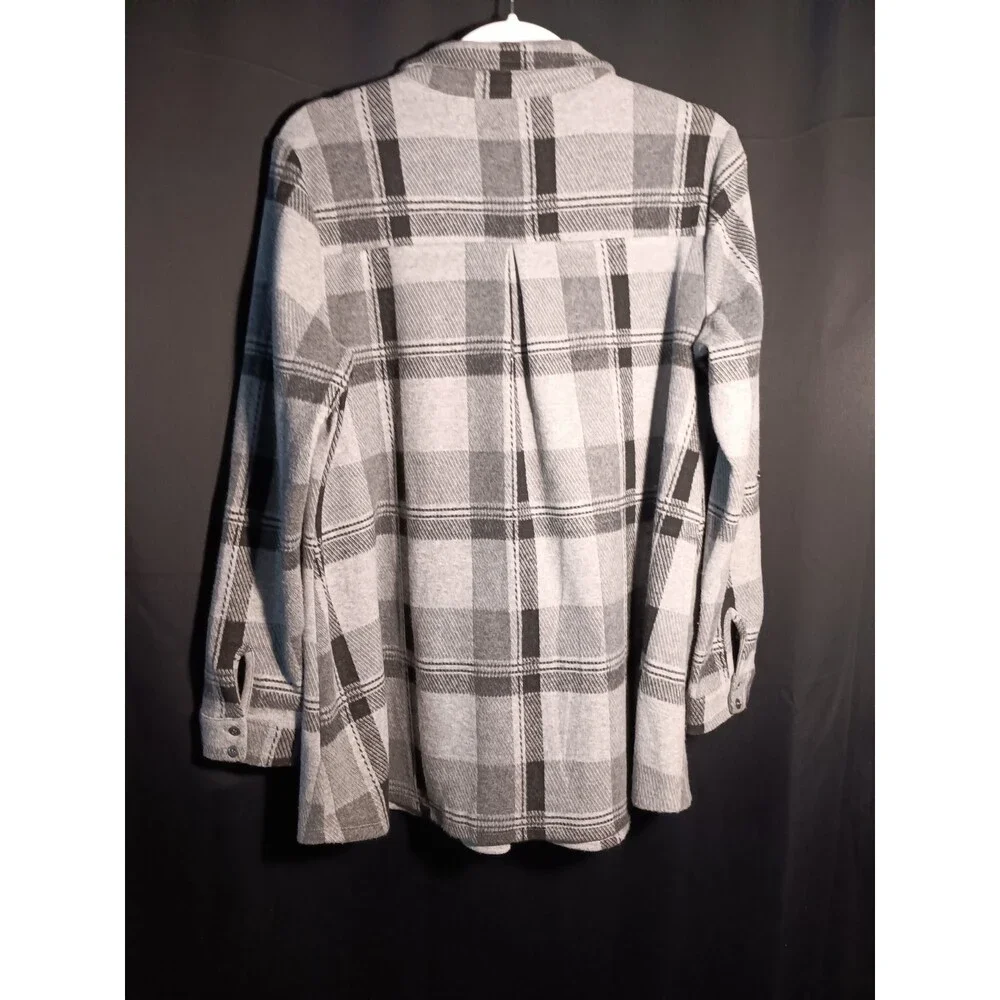 Soft Surroundings Medium Gray Black Plaid Collared Long Sleeve Flowy Tunic Top - Picture 4 of 6